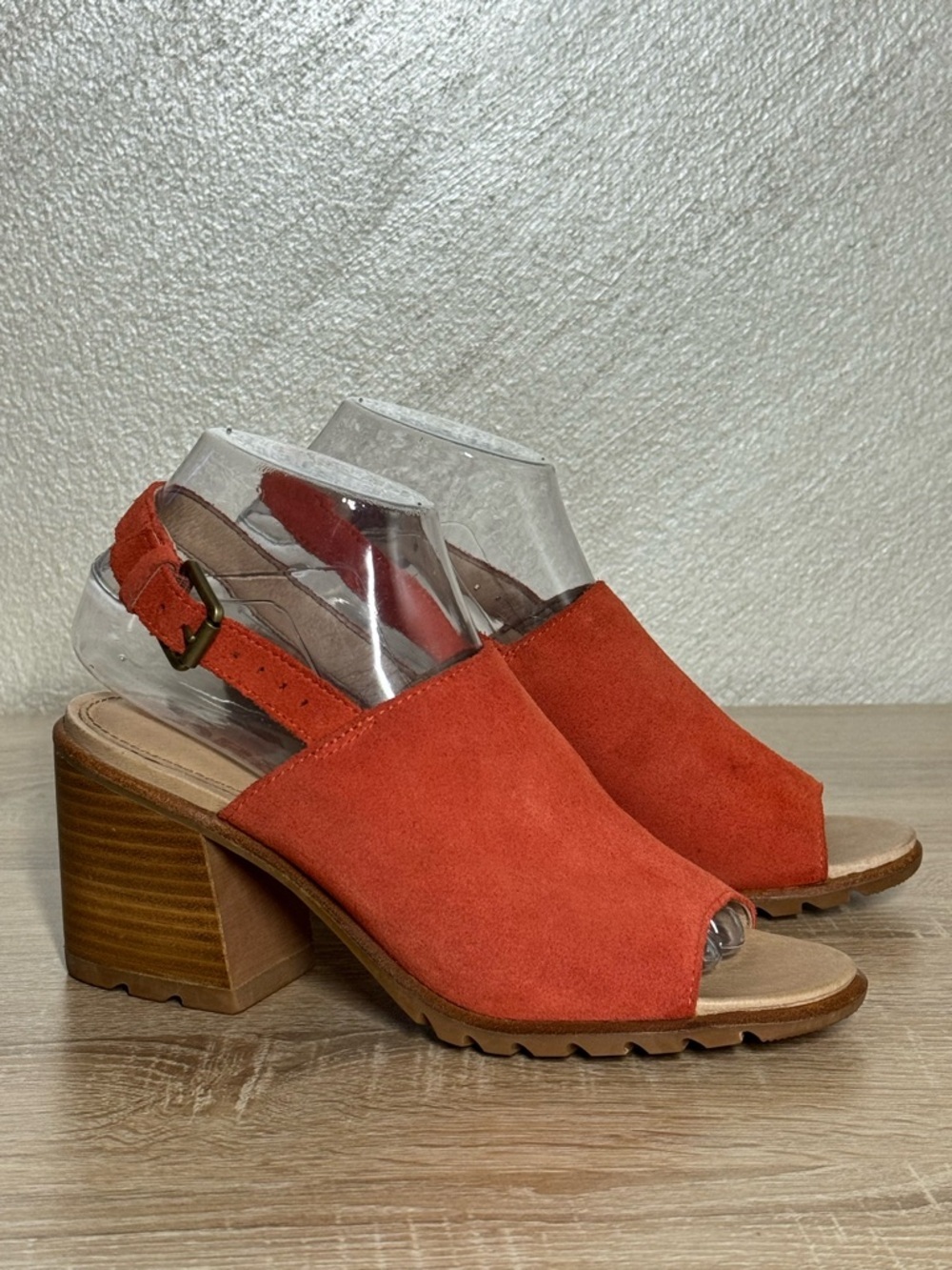 Sorel Nadia Size 7.5 Orange Suede Slingback Block Heel Chunky Sandals - Picture 3 of 12